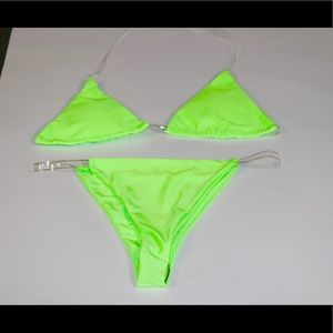 Clear Strap Neon Green Brazilian Bikini Sz: S
